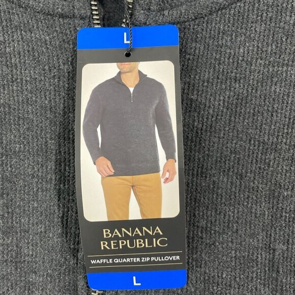 NEW Banana Republic Mens L Waffle Quarter Zip Pullover Gray Cotton/Polyester - Picture 5 of 7